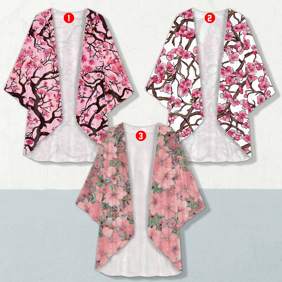 Cherry blossom cardigan in pink and white, front view