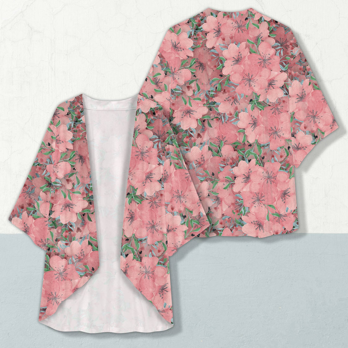White cherry blossom cardigan with brown branch details, front view