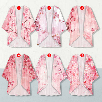 Pink cherry blossom kimono cardigan main view