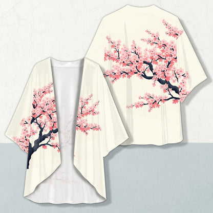 Front view of the cherry blossom cardigan showing delicate red and pink flower details
