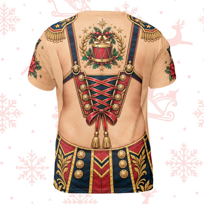 Beige novelty torso christmas t-shirt showing corset detail back view
