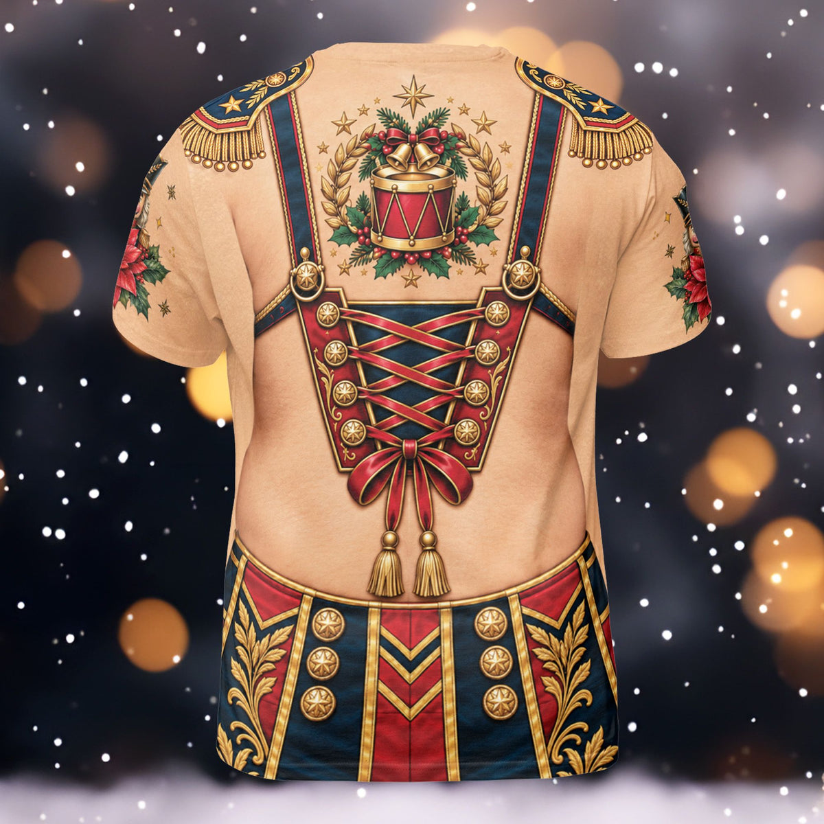 Beige novelty torso christmas t-shirt lifestyle back view