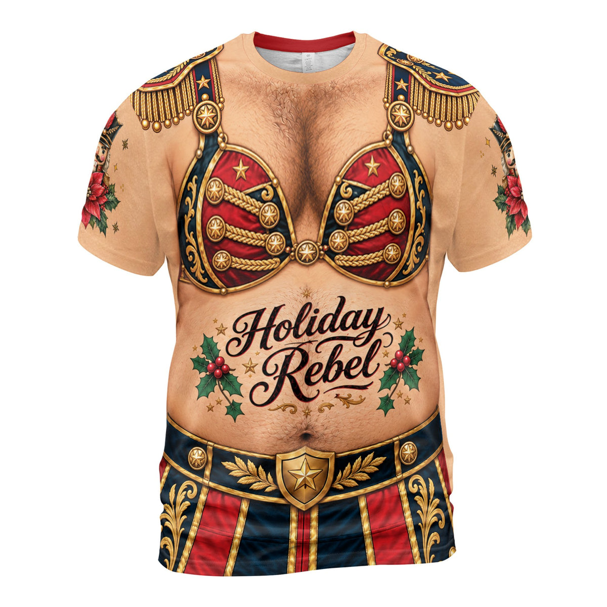 Beige novelty torso christmas t-shirt flat lay front view