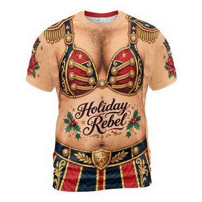 Beige novelty torso christmas t-shirt flat lay front view