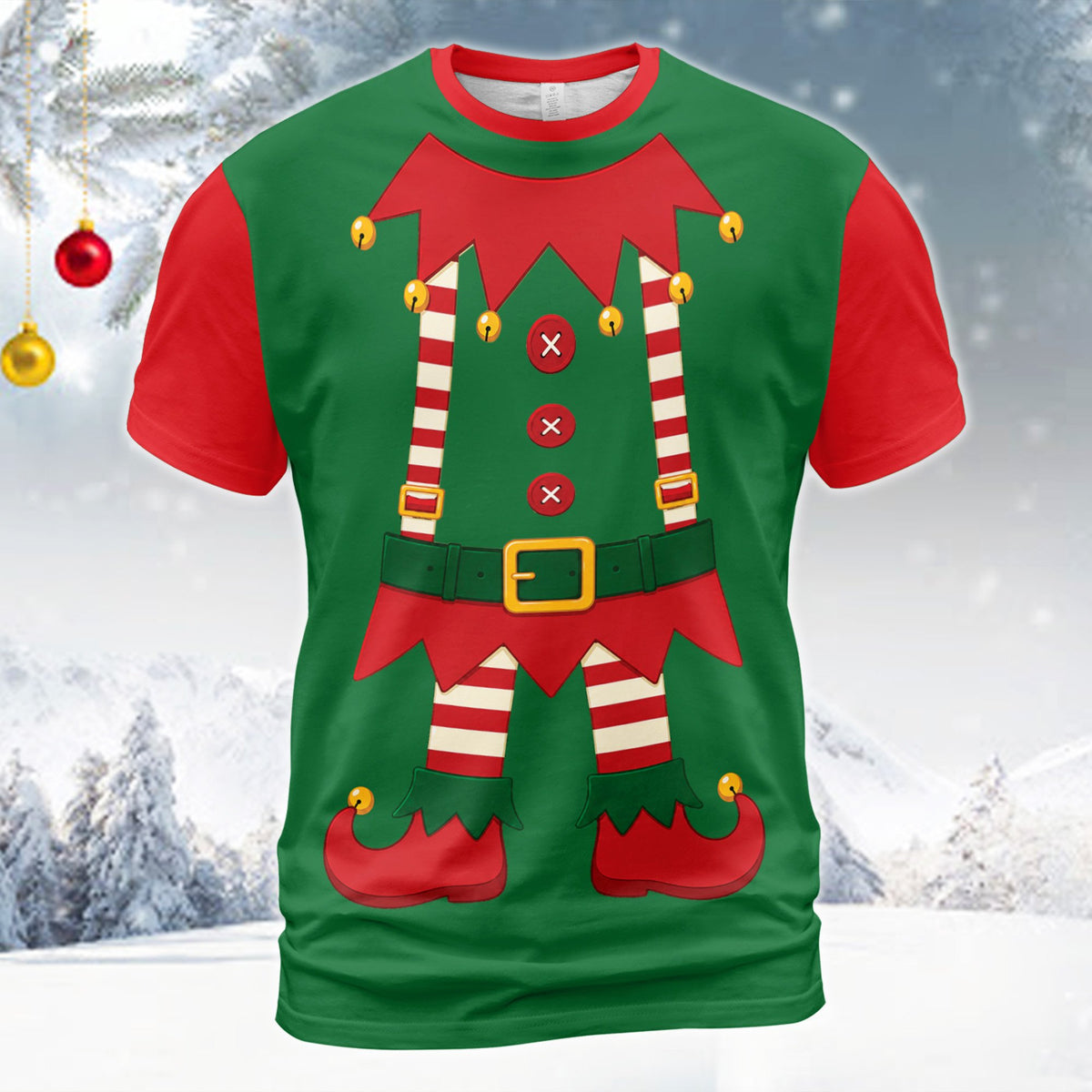 Detailed front view of the holiday t-shirt design