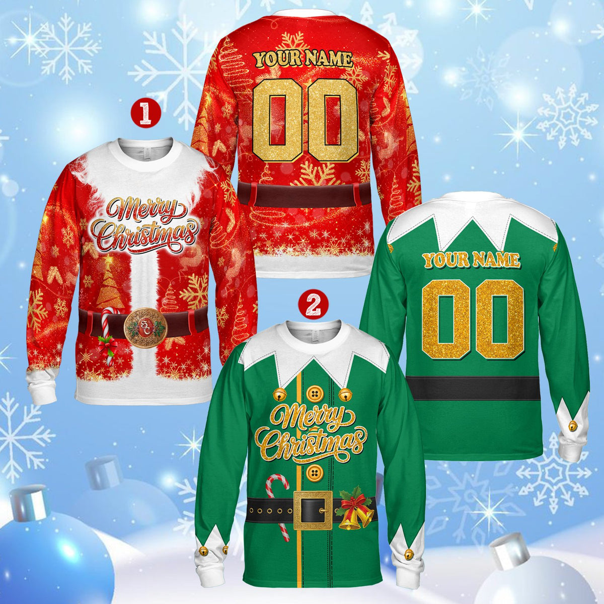 Front view of the festive multicolor elf t-shirt