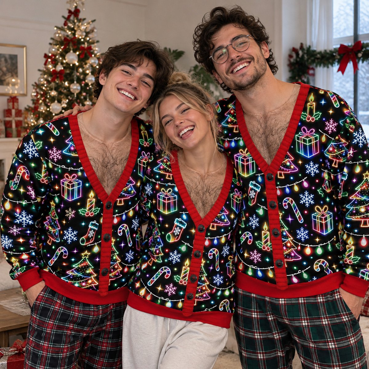 Second lifestyle view of a family in matching holiday t-shirts