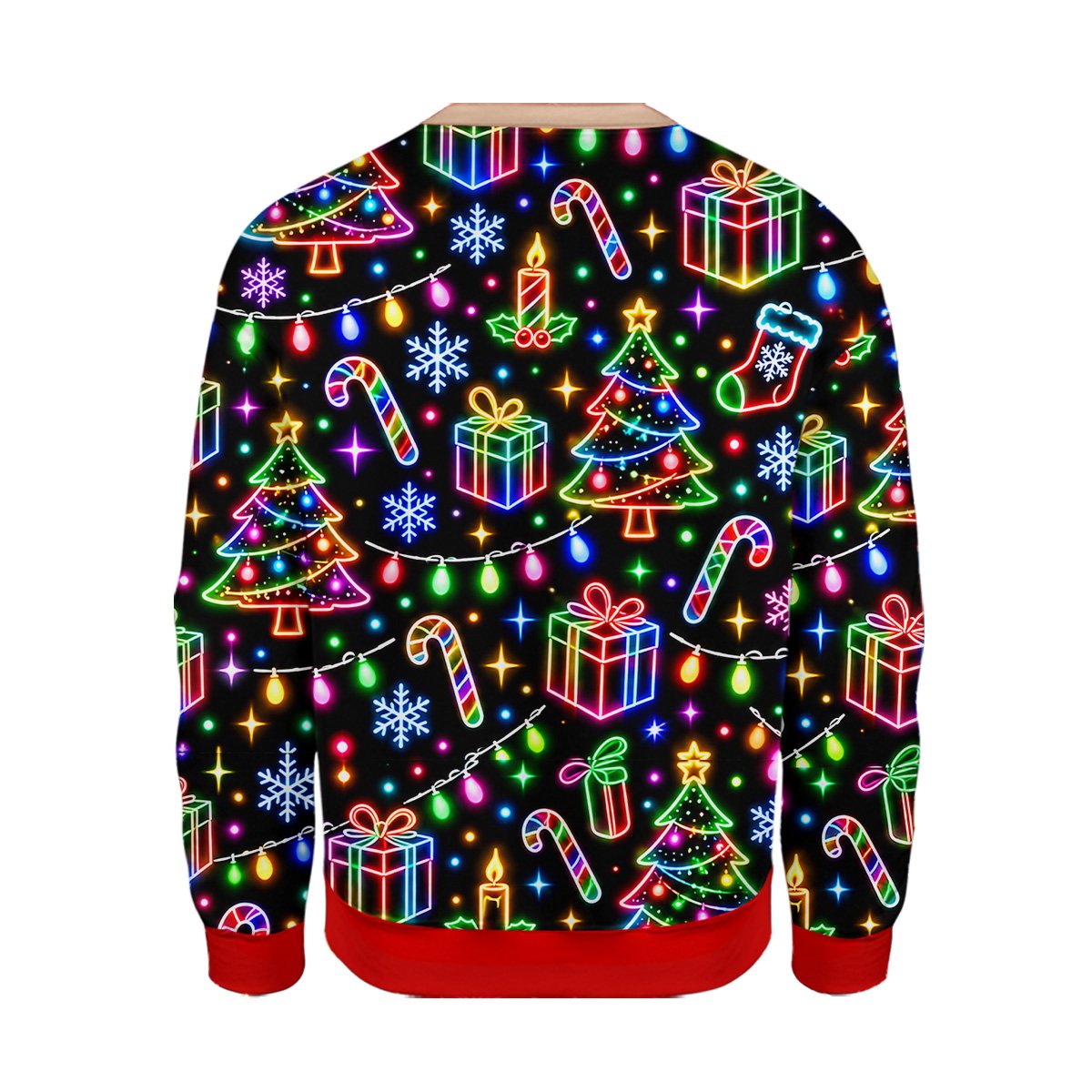 Back view of the multicolor neon Christmas t-shirt
