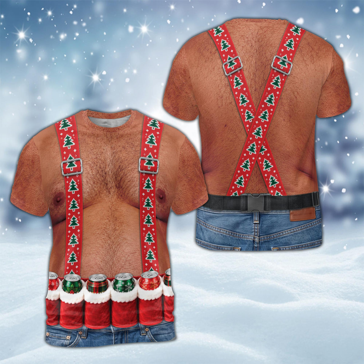 Another front view of the funny hairy torso matching family t-shirt
