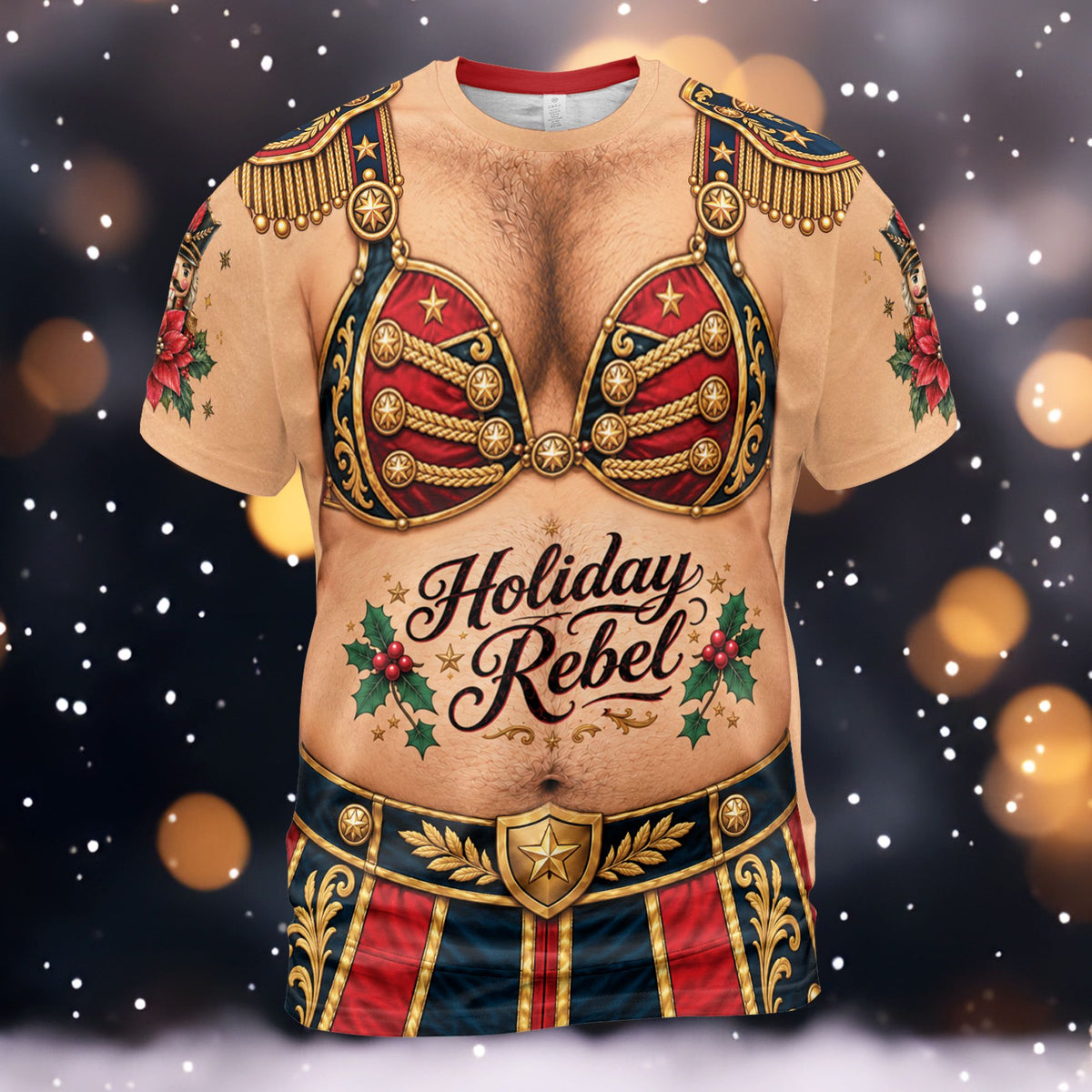 Multicolor novelty torso christmas t-shirt lifestyle front view