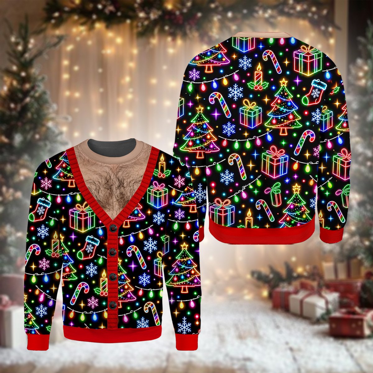 Front view of the neon multicolor holiday t-shirt
