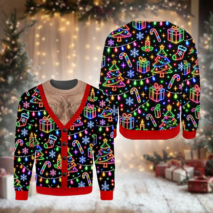 Front view of the multicolor neon Christmas t-shirt