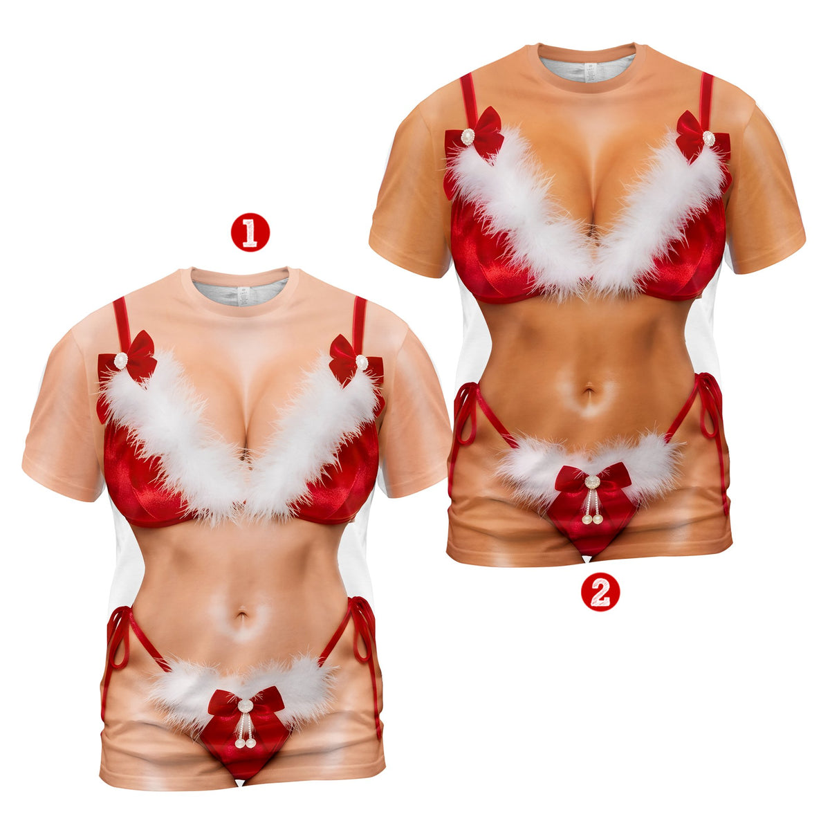 Humorous faux lingerie body print christmas t-shirt for family, main view