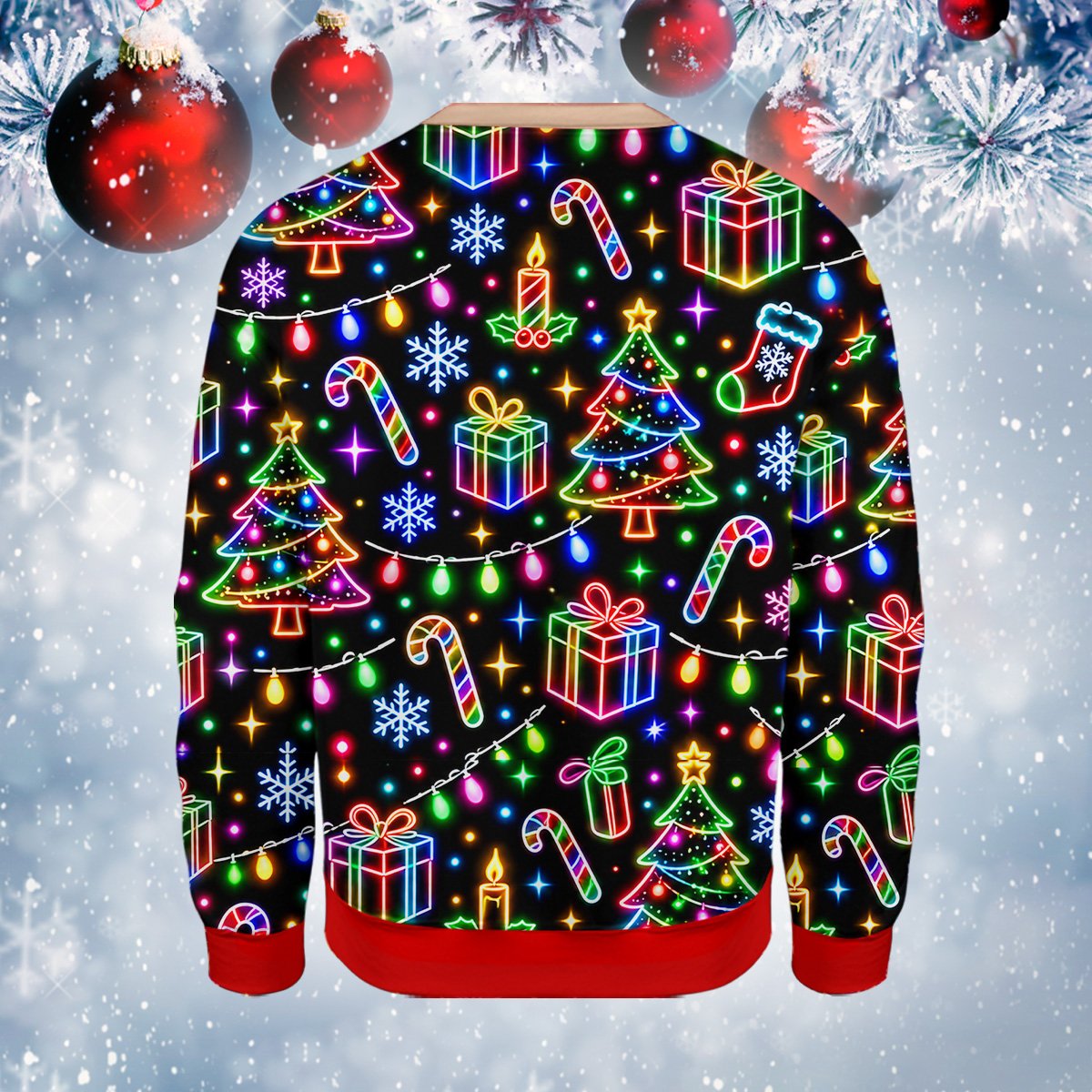Back view of the red neon Christmas t-shirt