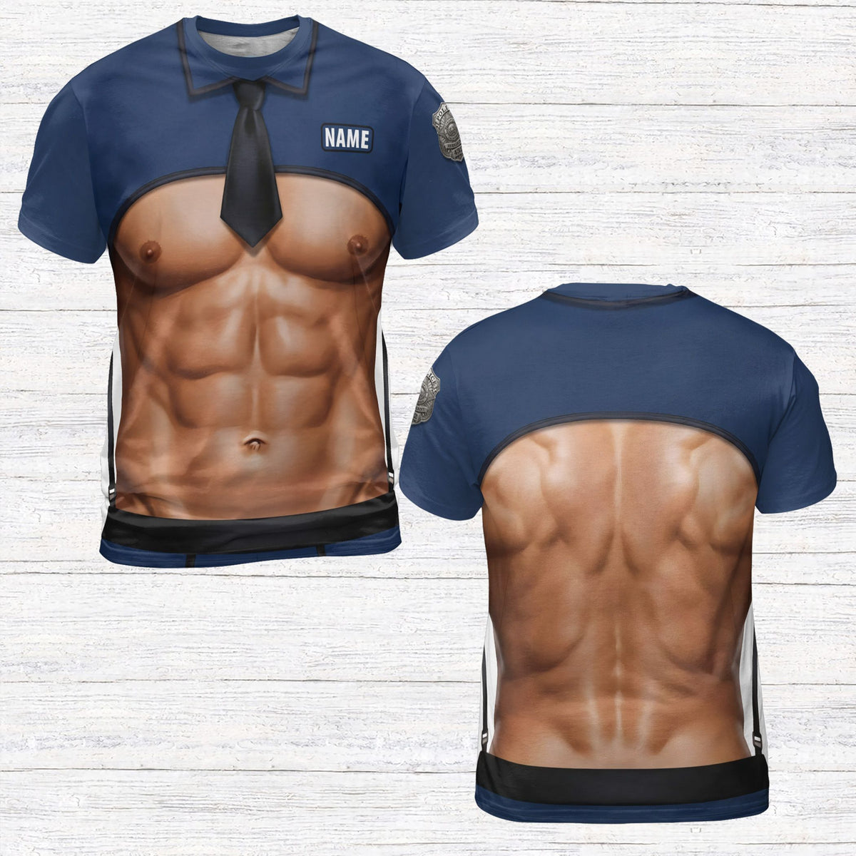 Front view of the personalized police officer costume t-shirt