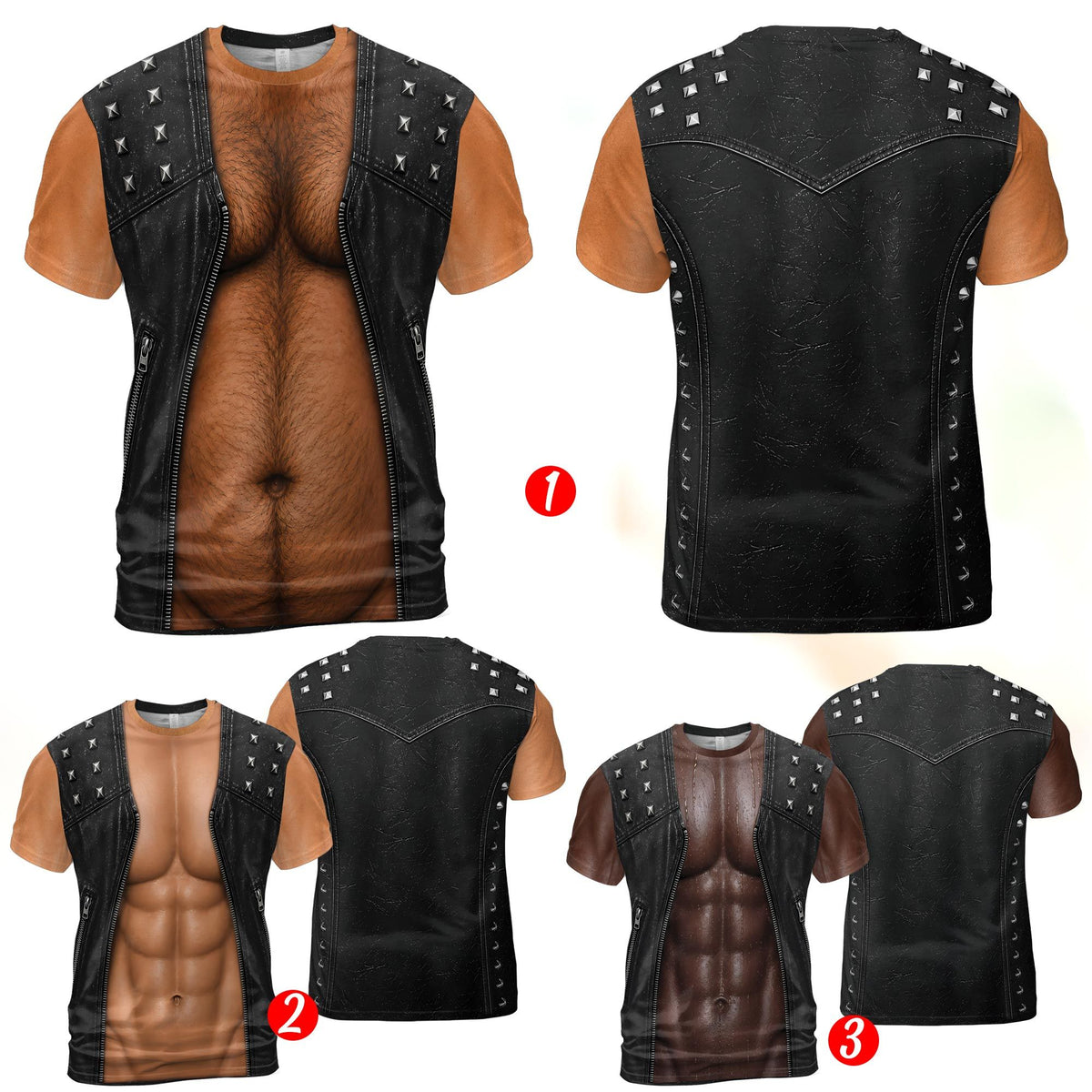 Close-up front view of the 3D illusion costume t-shirt detail