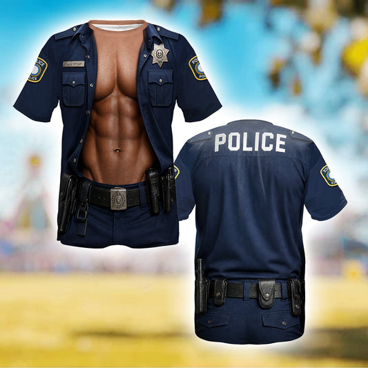Realistic police uniform costume t-shirt custom photo print, front view