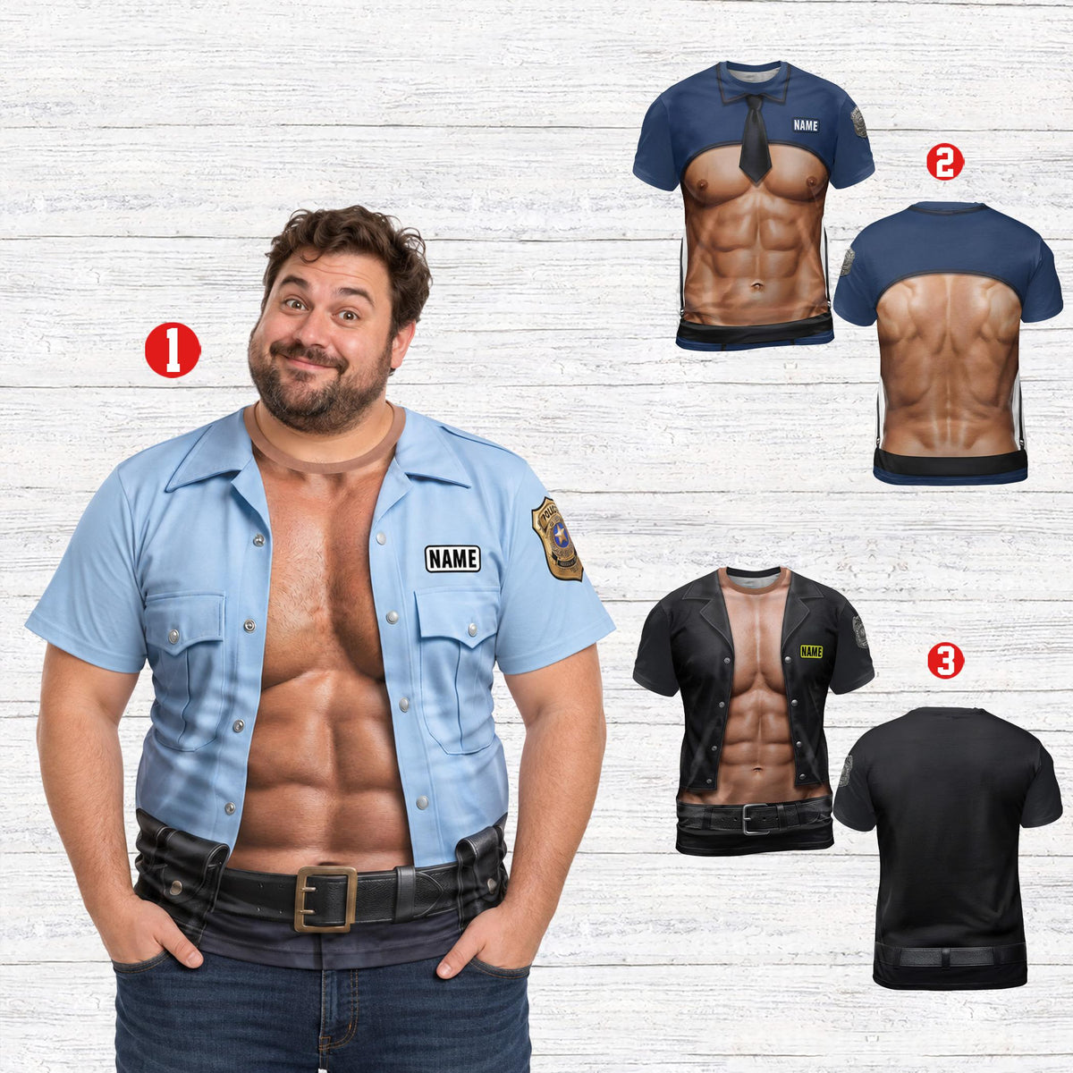 Lifestyle view of the custom police officer costume t-shirt worn during Halloween