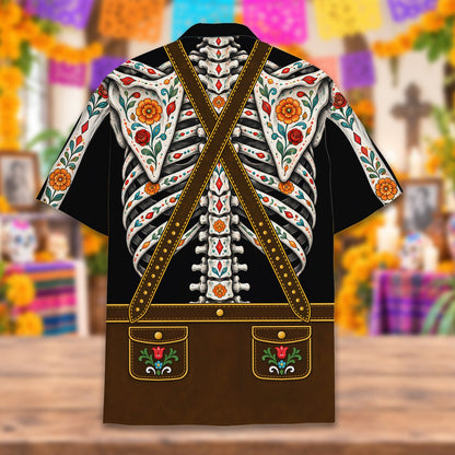 Second back view of the Day of the Dead Oktoberfest skeleton t-shirt