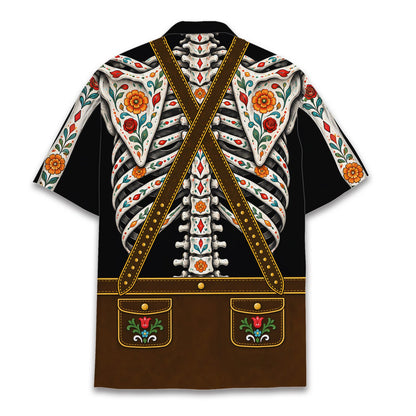 Third back view of the Day of the Dead Oktoberfest skeleton t-shirt