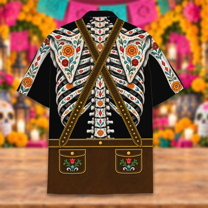 Back view of the Day of the Dead Oktoberfest skeleton t-shirt