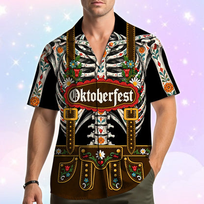 Lifestyle view of a family wearing the Day of the Dead Oktoberfest t-shirts