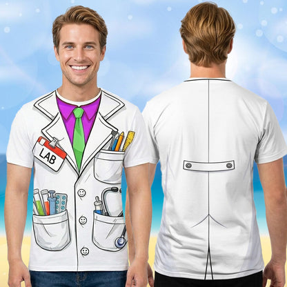 Lifestyle view of the doctor costume t-shirt in action
