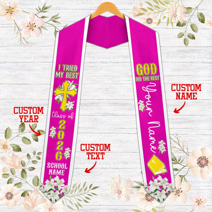 Front view of the faith and graduation t-shirt in pink.