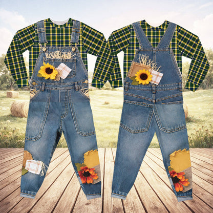 Detailed front view of the polyester fall scarecrow shirt