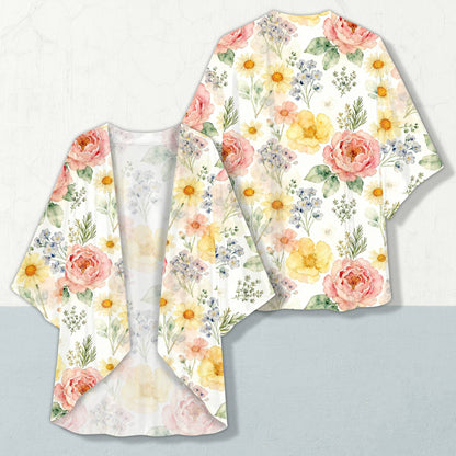 Ladies floral cardigan draped beautifully showcasing multicolor design