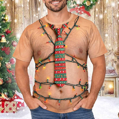 Lifestyle view of the holiday dad bod t-shirt in a festive setting