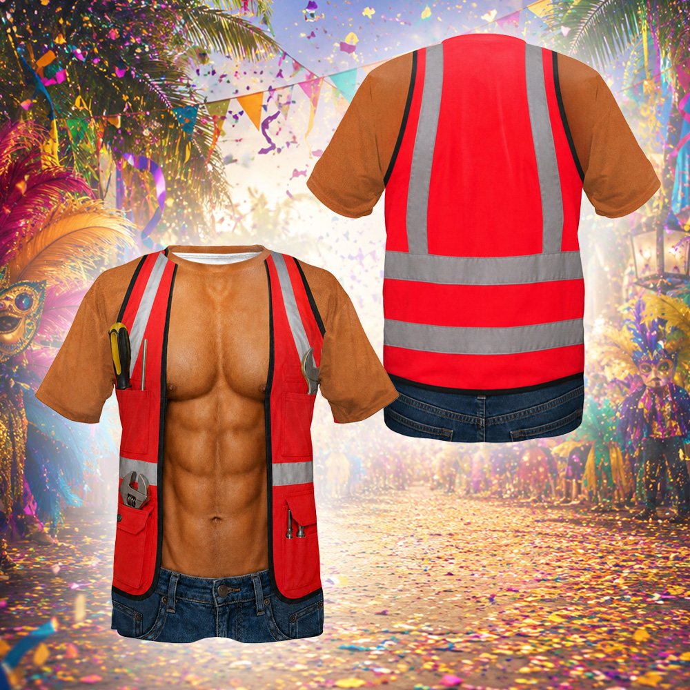Full front design of the adult construction worker t-shirt