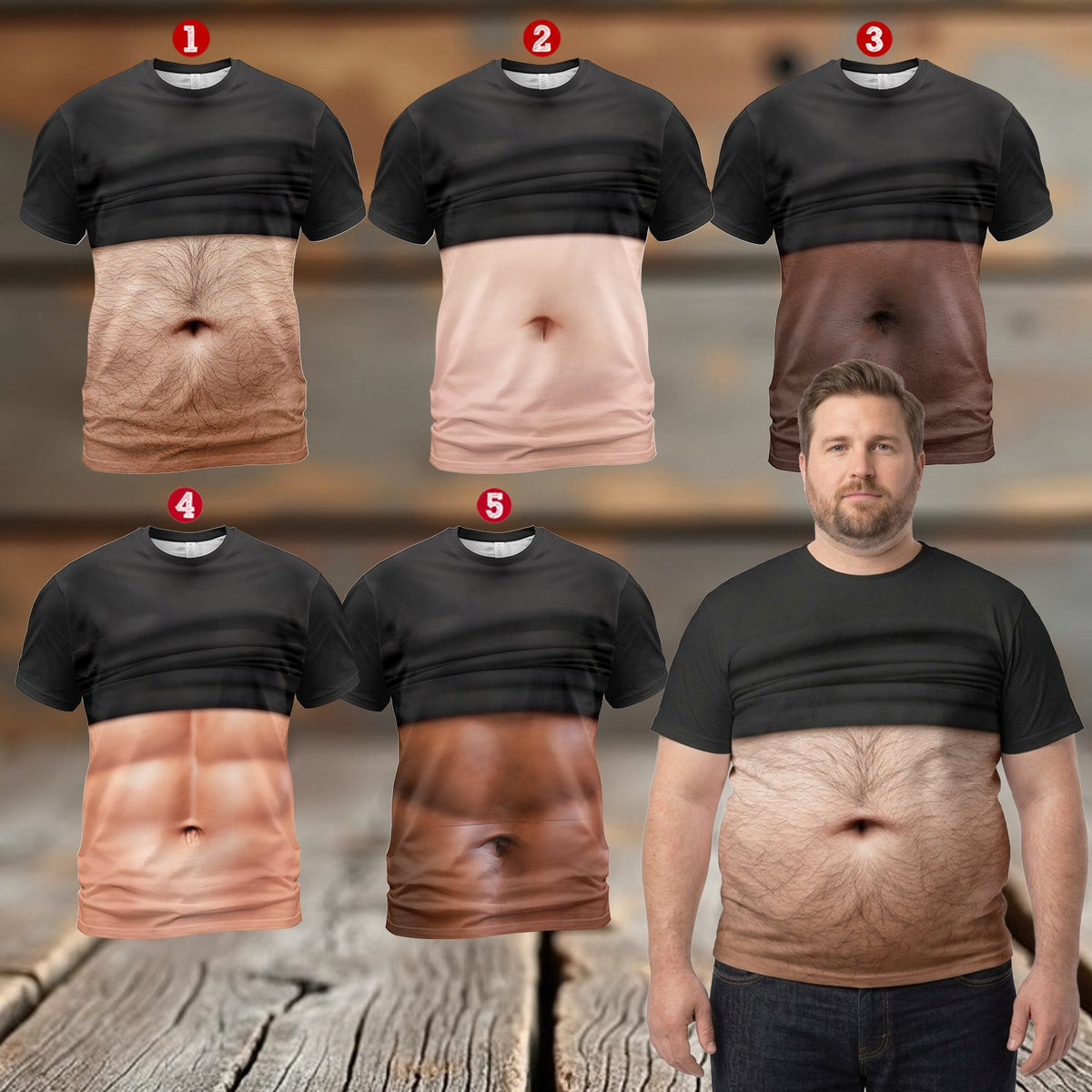 Front view of bare torso illusion t-shirt variant 2