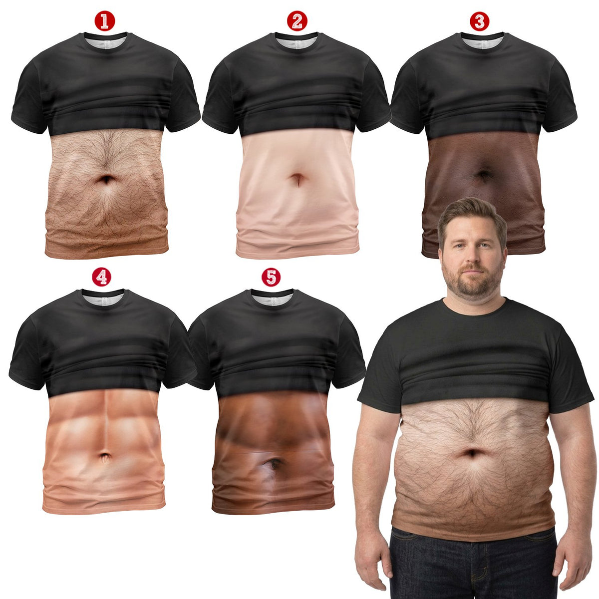 Front view of bare torso illusion t-shirt variant 3