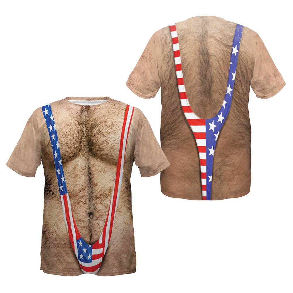 Front view 3 of the hairy torso optical illusion family t-shirt