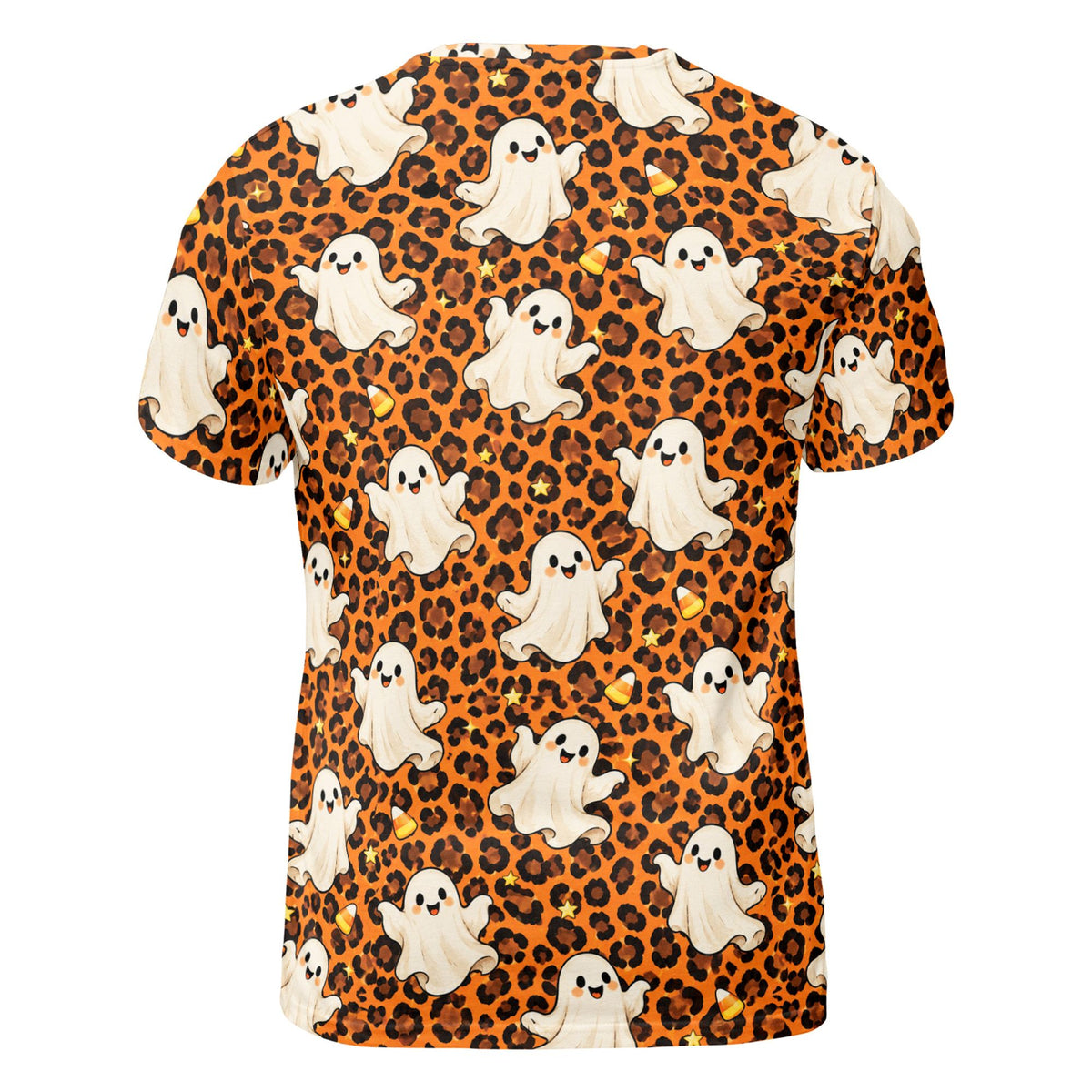Halloween t-shirt mens with leopard ghost trompe l'oeil print, alternate back view 2