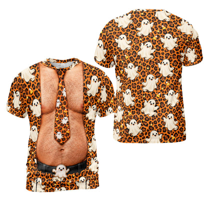Halloween t-shirt mens with leopard ghost trompe l'oeil print, main view