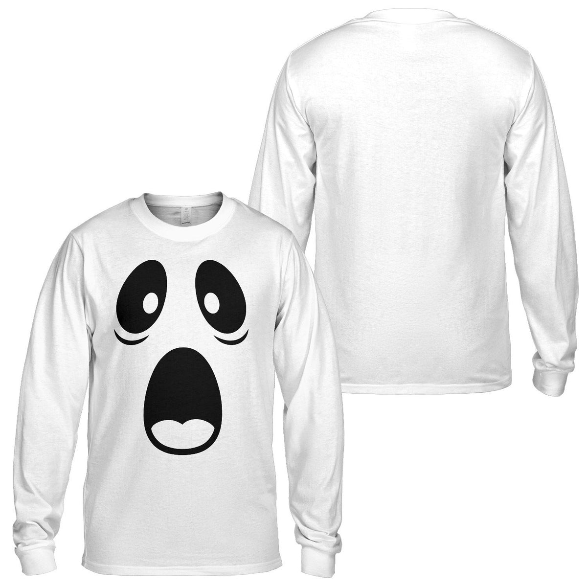Orange long sleeve t-shirt with jack-o-lantern design, front view