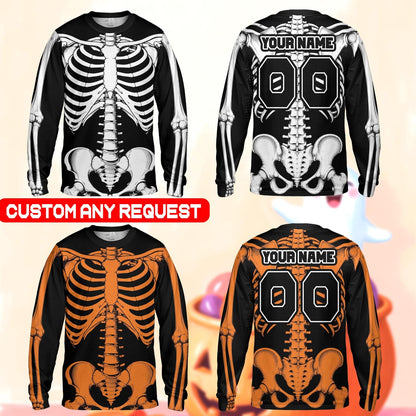 Alternate front view of the Halloween skeleton t-shirt on a black background