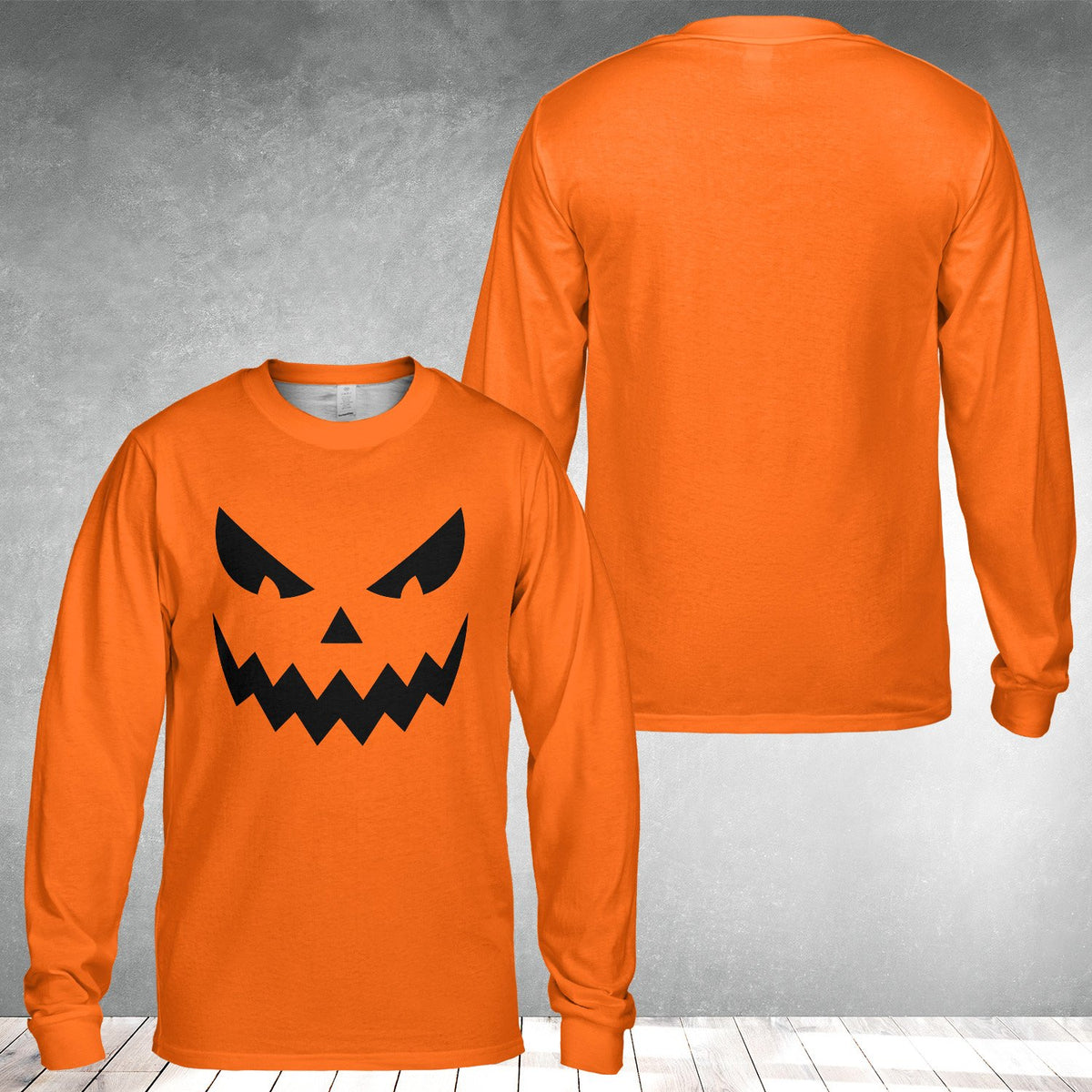 White long sleeve t-shirt with spirit face design, front view