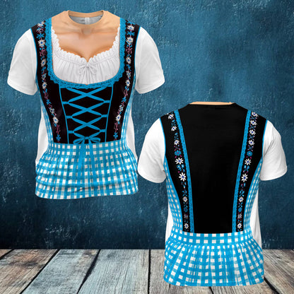 Blue faux dirndl matching t-shirts for family front view