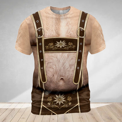 Close-up of the traditional Bavarian lederhosen design with edelweiss floral embroidery