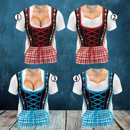 Multicolor faux dirndl Oktoberfest t-shirts group view