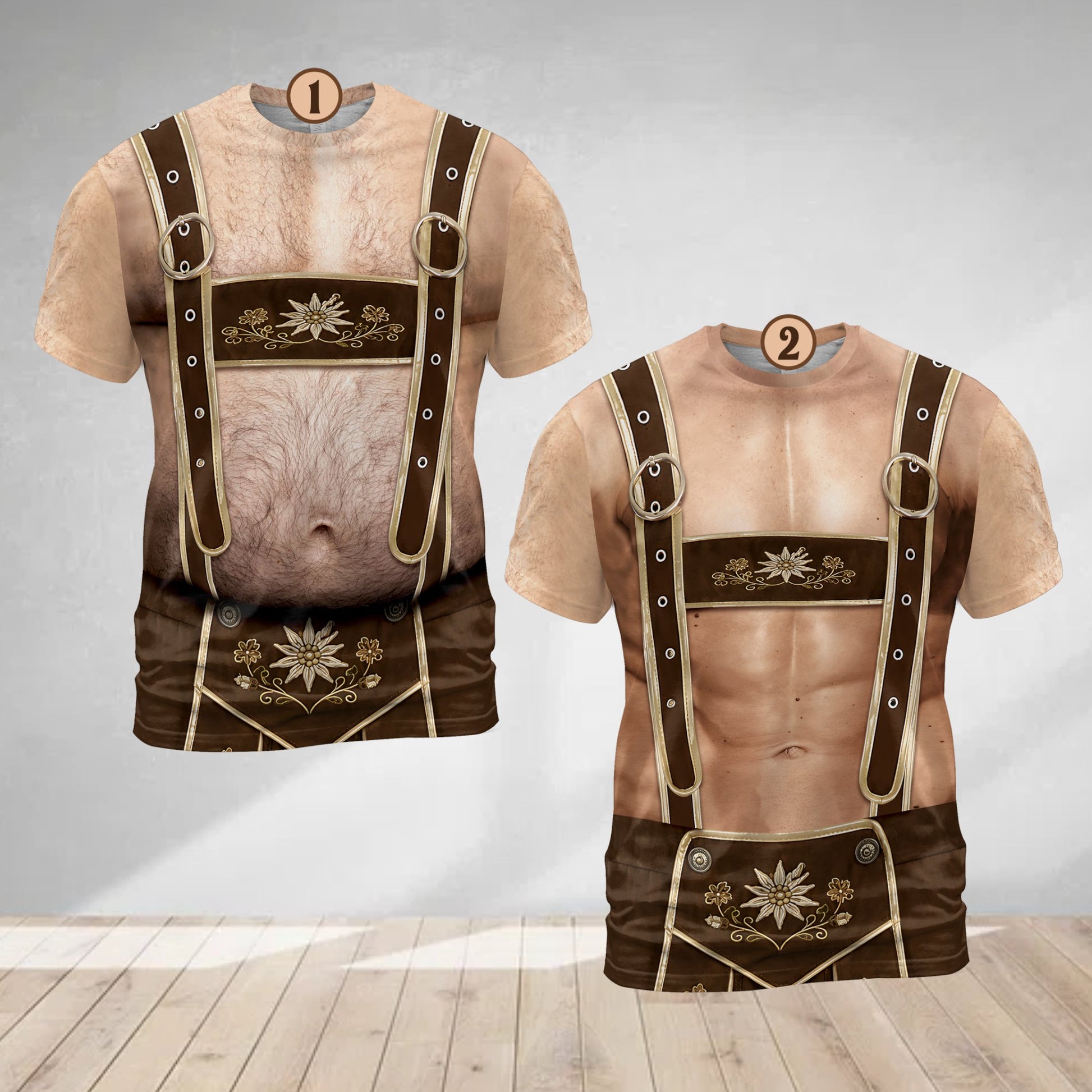Hairy beer belly variation of the realistic Oktoberfest photo t-shirt