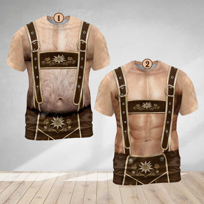 Hairy beer belly variation of the realistic Oktoberfest photo t-shirt