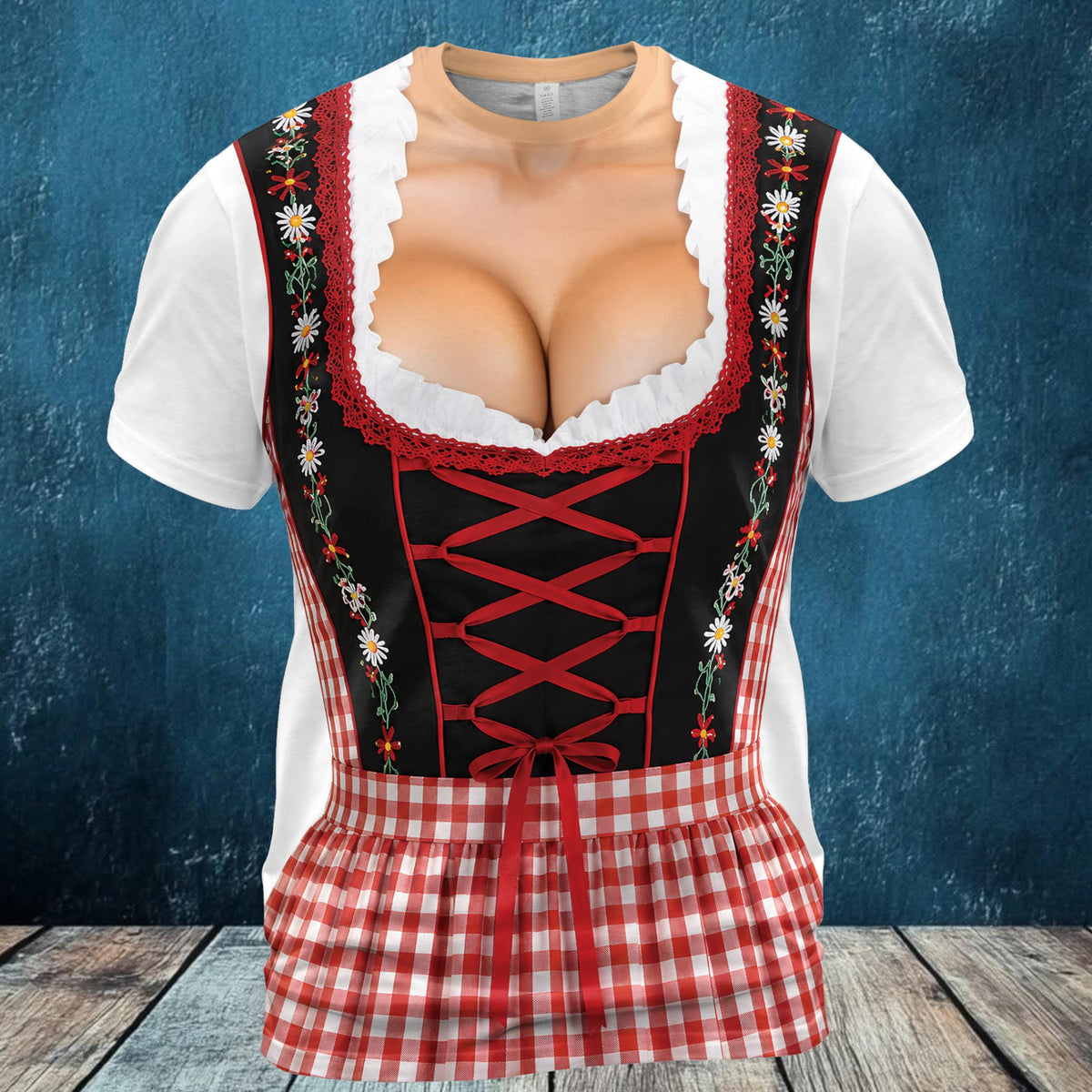 White faux dirndl Oktoberfest t-shirt front view