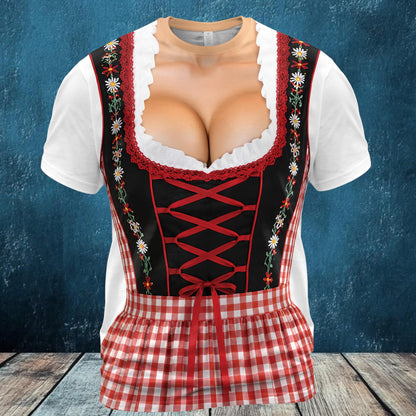 White faux dirndl Oktoberfest t-shirt front view