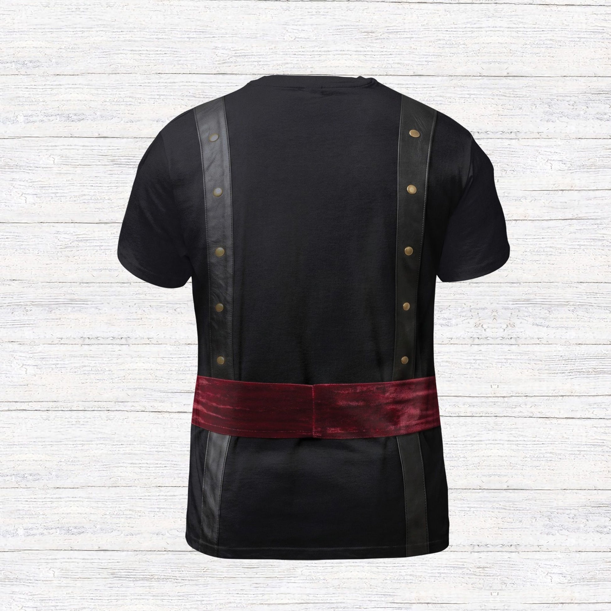 Back view of the printed pirate costume t-shirt