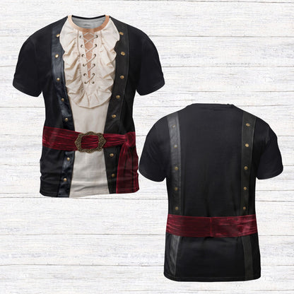 Matching family t-shirts featuring a pirate costume design, main view