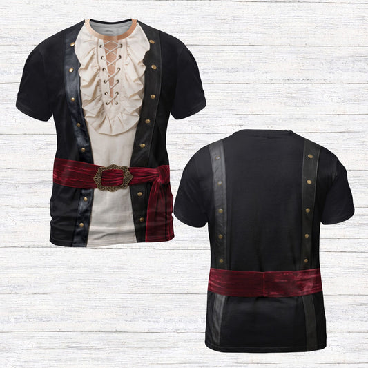 Matching family t-shirts featuring a pirate costume design, main view